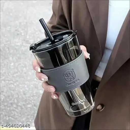 Pack of 1 Glass Travel Sipper Tumbler Mug with Straw and Lid - 400ml