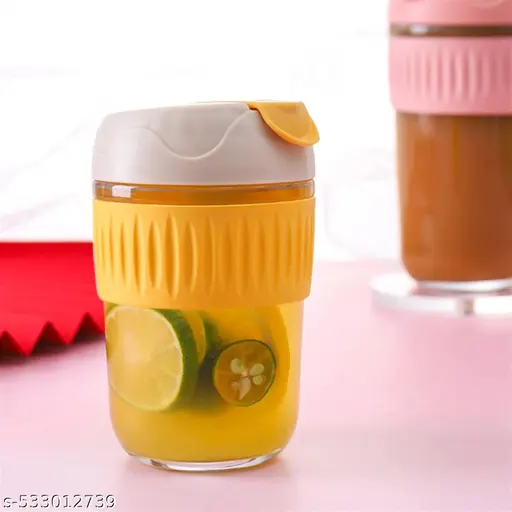 Reusable Glass Coffee Sipper with Lid and Straw, 350ml Leakproof Tumbler Travel Mug