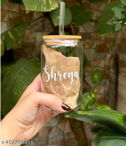 Customized Name Glass Tumbler with Wooden Lid