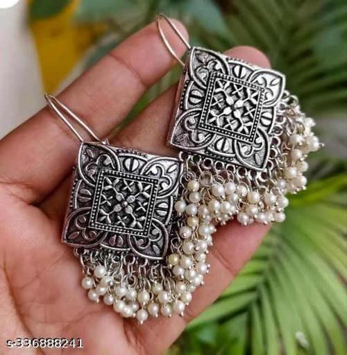 Pearl Drop Oxidised German Silver Hanging Earrings
