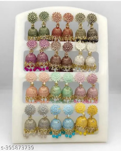 12-Color Floral Jhumka Earrings Set